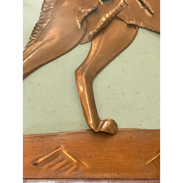 Vintage Two Handle Tray Folk Art Hammered Copper Hunting Dog in Bamboo and Glass Frame For Sale - Image 10 of 14