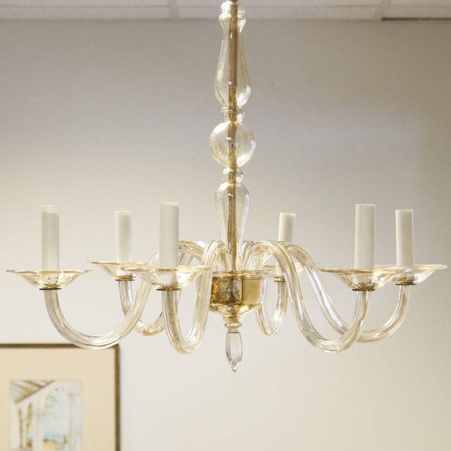 Champagne Colored Six-Light Murano Chandelier For Sale - Image 13 of 13