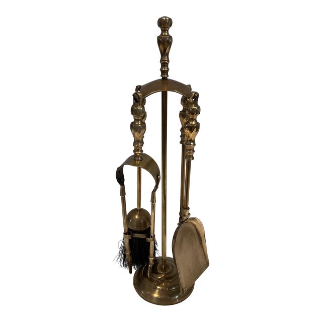 1970s Neoclassical Style Brass Fireplace Tools For Sale