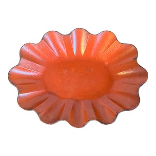 Antique 19th Century French Scarlet Lacquer Papier Mache Scalloped Oval Tray or Bowl For Sale