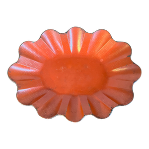 Antique 19th Century French Scarlet Lacquer Papier Mache Scalloped Oval Tray or Bowl