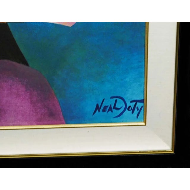 1990s 1990s Neal Doty, I Will Fly, Original Oil Painting on Canvas Orange Purple, Framed For Sale - Image 5 of 8