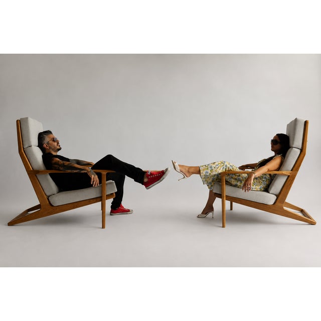 Pair of White Oak Outdoor Lounge Chairs For Sale - Image 12 of 16