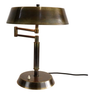 Mid-Century Brass Table Lamp with Pantograph Arm, Italy, 1940s For Sale