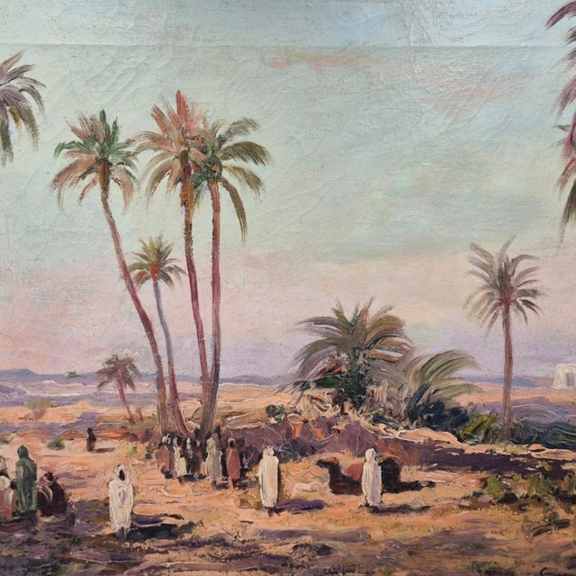 Mid-Century Modern Mid 20th Century Original Orientalist Oil on Canvas "Oasis d'El Oudiane Tunis" by Francisco Guinart - 20" X 16" For Sale - Image 3 of 5