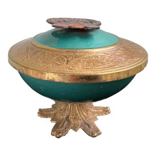 Vintage Israeli Brass & Enameled Pedestal Bowl “God Bless Our Home – Jerusalem”, Circa 1960s For Sale