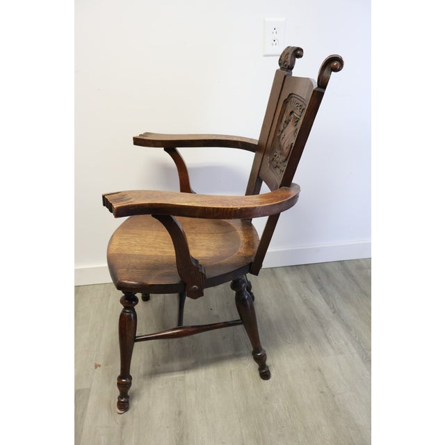 Antique Jacobean Revival Carved Oak Heraldic Armchair, Circa 1900 For Sale - Image 11 of 11