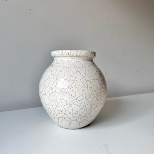 Vintage signed white raku art pottery vase, dated 2001.