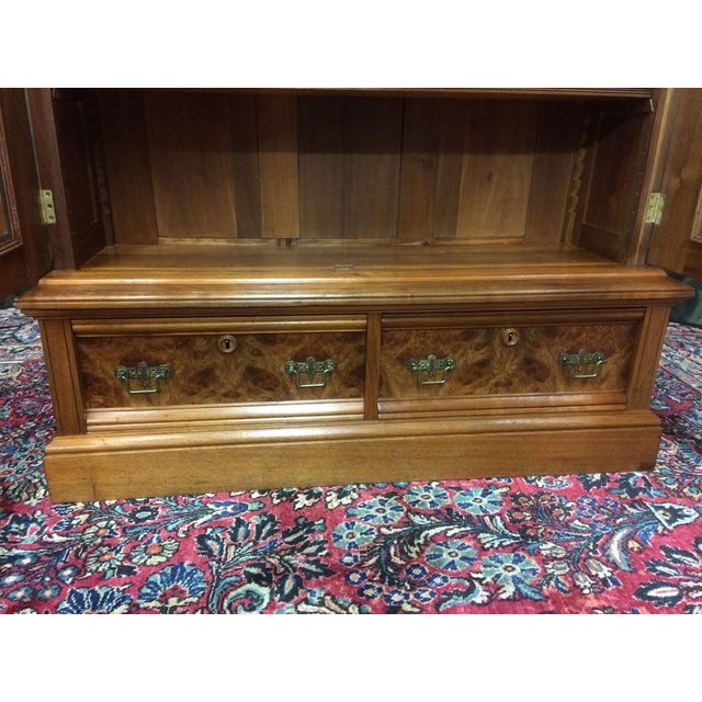 Antique Victorian Bookcase, Walnut Bookshelf With Glass Doors For Sale - Image 12 of 18