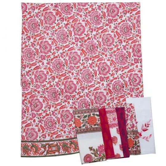 Contemporary Riyad Pink & Orange Round Tablecloth, 120-Inch For Sale - Image 3 of 5