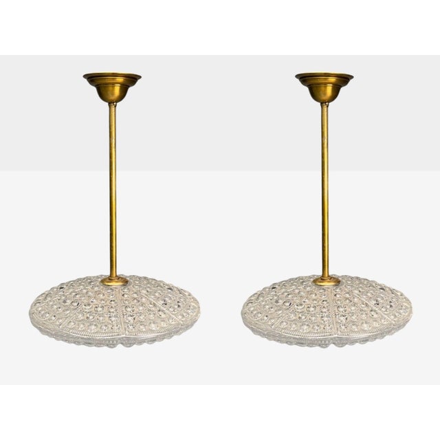 Carl Fagerlund Pair of Carl Fagerlund, Brass, Glass, Pendant Lights, Sweden, 1940s For Sale - Image 4 of 9