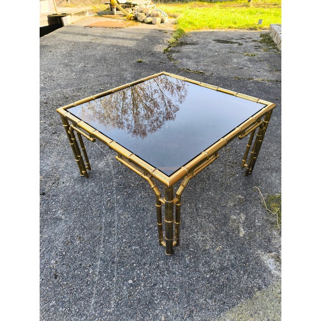 Square Brass Coffee Table with Bamboo Look and Smoked Glass Top, 1970s For Sale - Image 9 of 9
