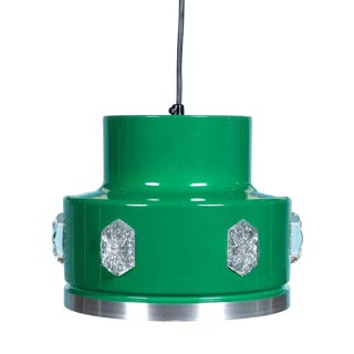 Vintage Design Green Hanging Lamp in Glass For Sale