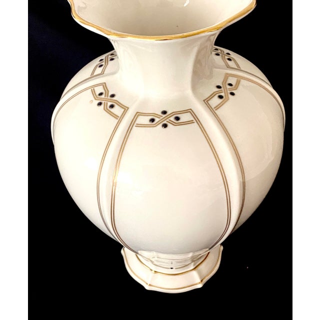 Ceramic Late 20th Century Large 9 7/8 Inch Lenox Vanguard Collection Ivory Porcelain Art Deco Trim Vase. For Sale - Image 7 of 18