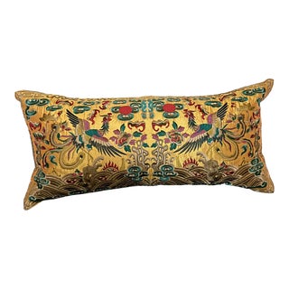 Hollywood Regency Green & Gold Asian Chinoiserie Boudoir Pillow For Sale
