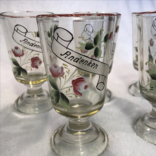 Traditional German "Andenken" Pedestal Glasses - Set of 5 For Sale - Image 3 of 8