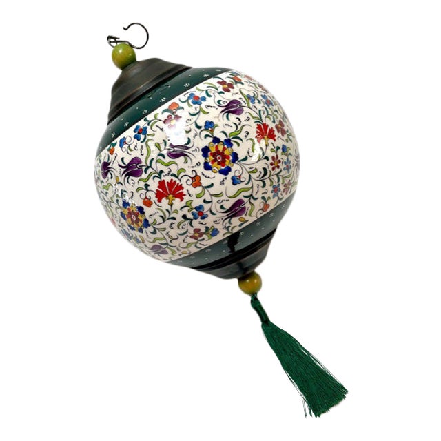 Folk Art Ceramic Globe With Tulips For Sale
