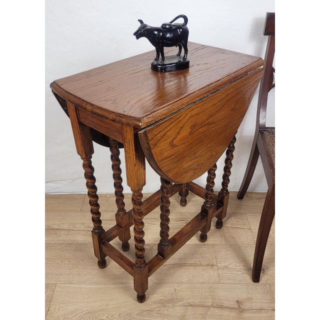 Rustic Antique 19th Century Barley Twist Drop Leaf Gate Leg Occasional Table For Sale - Image 3 of 18