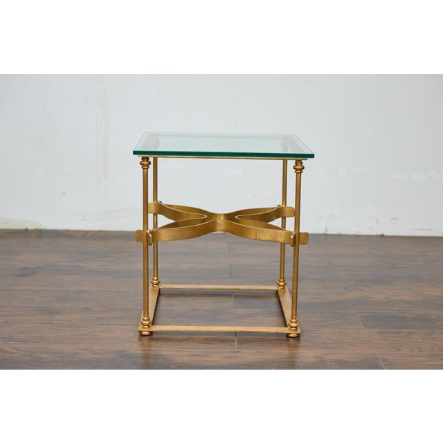 Gold Midcentury Italian Gilt Metal Cocktail Table - Glass Top and Star Stretcher For Sale - Image 8 of 12
