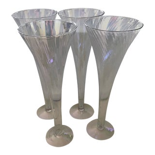 1980s Iridescent Crystal Swirl Champagne Flutes- Set of 4 For Sale