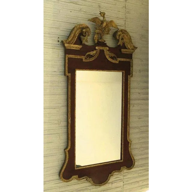 C. 1920 George III Style Gilt and Mahogany Large Mirror with Carved Gilt Bird For Sale - Image 9 of 10