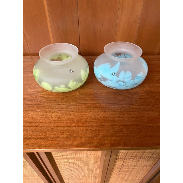 Vintage Mid-Century Pair of Hand Blown Vases - Tarnowiec Poland Semi Opaque Turquoise & Lime For Sale - Image 15 of 18