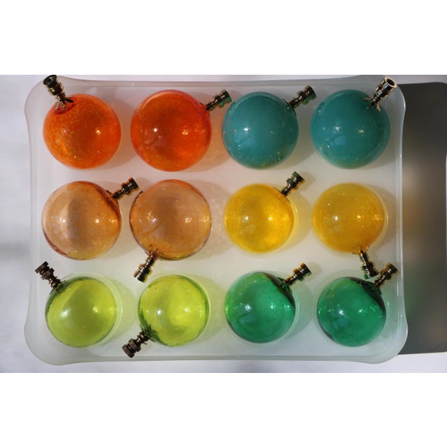 Handblown Glass Lamp Finials on Brass Hardware - a Pair in Yellow For Sale In Madison - Image 6 of 7