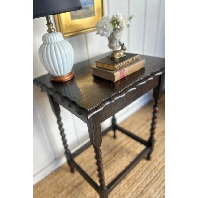 Coffee Antique English Barley Twist Side Table With Scalloped Edge For Sale - Image 8 of 9