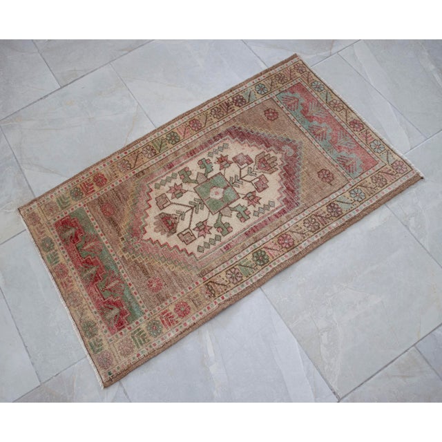 1970s Vintage Hand-Knotted Small Rug Muted Color Organic Wool Doormat Entry Decor 2x3 Ft Approx For Sale - Image 13 of 14