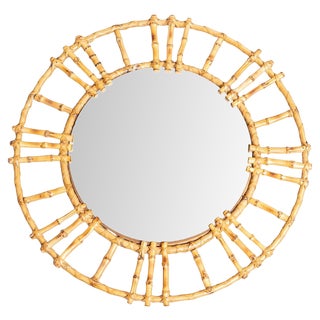 Mid-Century Modern Mirror Bamboo Rattan Handcrafted, 1960s For Sale