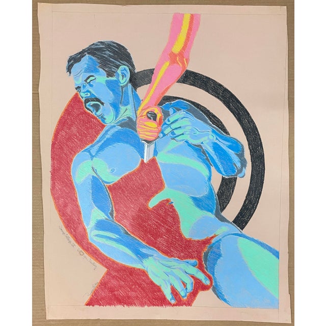 Illustration 1988 I Love You Darling Male Nude Large Scale Mixed Media For Sale - Image 3 of 3