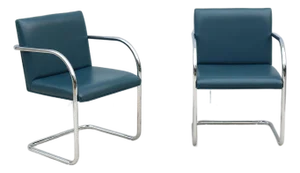 Ludwig Mies Van Der Rohe Brno Tubular Chairs in Blue Leather by Gordon - A Pair
