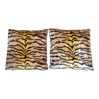 Pair of Tiger Velvet Pillows For Sale
