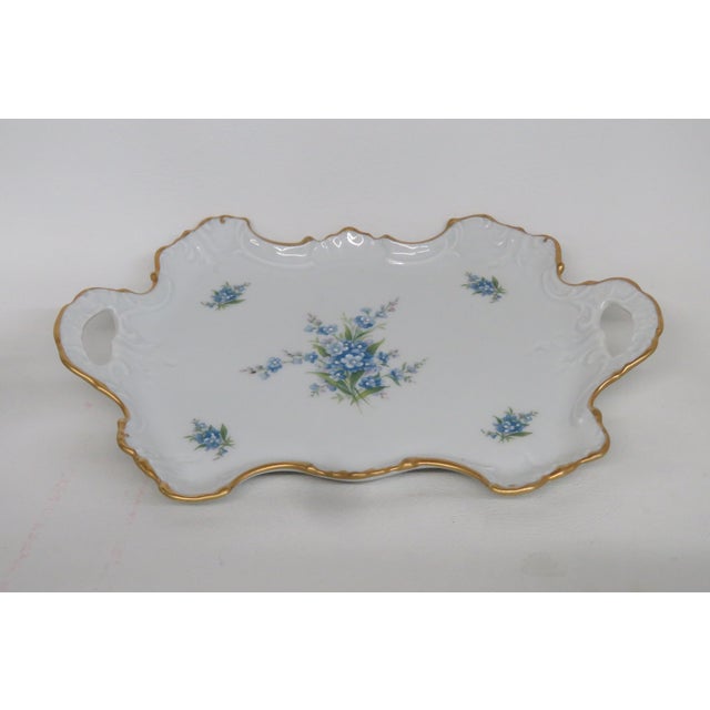 French Mid 20th Century Limoges Forget Me Not Floral Pattern Floral Dresser Trinket Tray Dish 4532b For Sale - Image 3 of 18