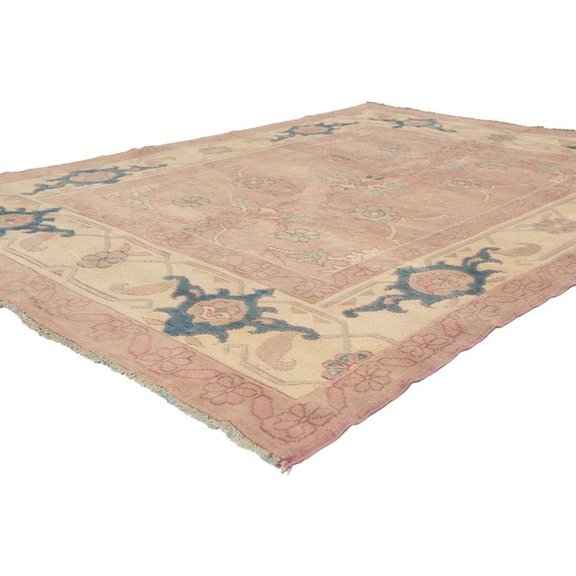 53055 Vintage Turkish Oushak Rug, 05'09 x 07'10. The Secret Garden: A Vintage Turkish Oushak Masterpiece of Floral...