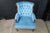 Antique French Blue Velvet Tufted Fauteuil Walnut Wingback Parlor Armchair For Sale - Image 6 of 12
