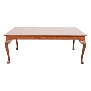 Baker Furniture Stately Homes Chippendale Burled Walnut Extension Dining Table, Newly Refinished For Sale