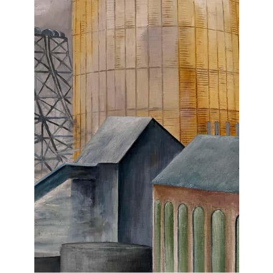 Industrial Landscape Painting, Signed Duff, 1942, Oil on Canvas, USA For Sale - Image 14 of 18