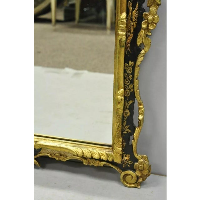 Black Vintage Chinoiserie Japanned Rococo Italian Gold Gilt Carved Wood Wall Mirror For Sale - Image 8 of 11