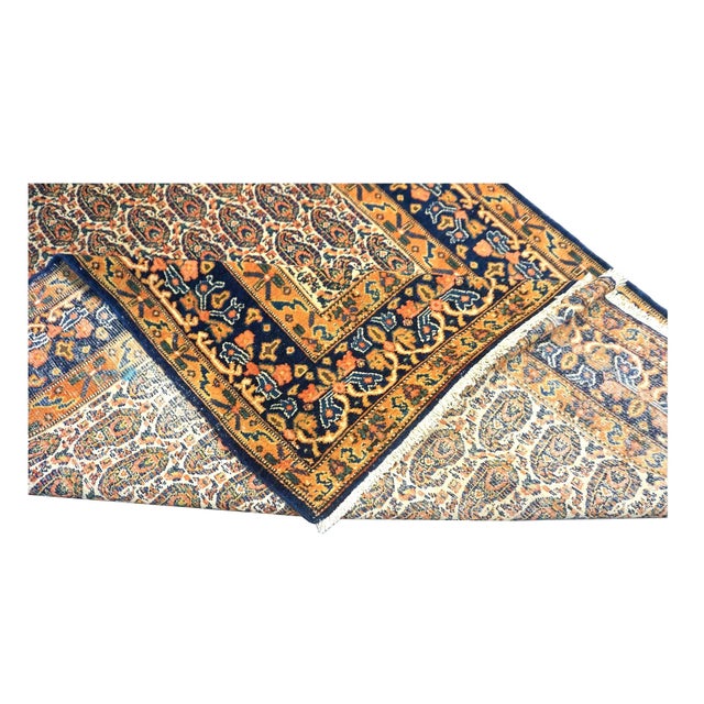 Blue Antique Persian Senneh Wool 4x6 Navy, Gold & Orange Handmade Area Rug #1143202 For Sale - Image 8 of 8