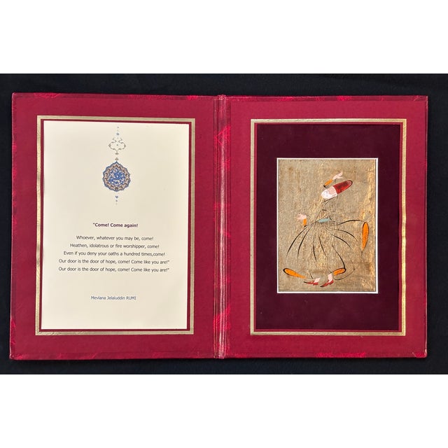 Turkish Late 19th Century Turkish/Ottoman Whirling Dervish Miniature Painting on Manuscript Paper For Sale - Image 3 of 9