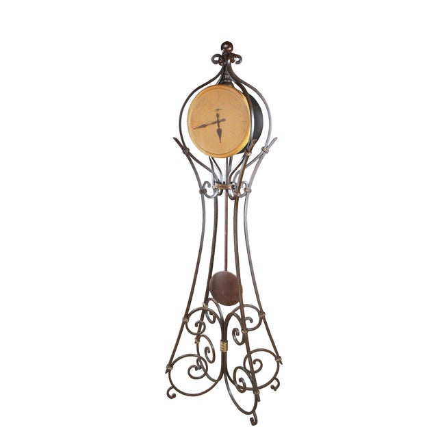 French Provincial Howard Miller 615-004 Vercelli Floor Grandfather Clock Iron Scrollwork Cast Stone For Sale - Image 3 of 12