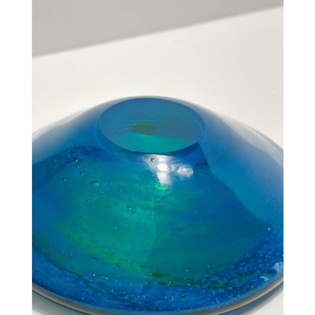 Glass Small Azure Blue and Green Mdina Glass Bowl by Michael Harris, 1970s For Sale - Image 7 of 8