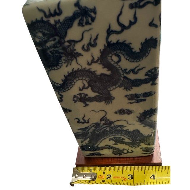 Rare Vintage Ralph Lauren Blue & White Dragon Chinoiserie Porcelain Table Lamp With Brass and Wood Base For Sale - Image 18 of 18