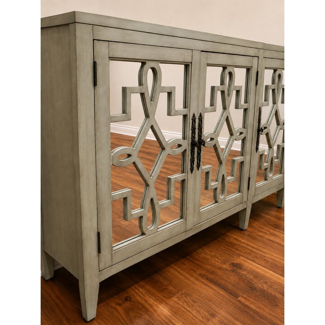 Contemporary Contemporary Sage Gray Mirrored Four-Door Credenza / Sideboard For Sale - Image 3 of 5
