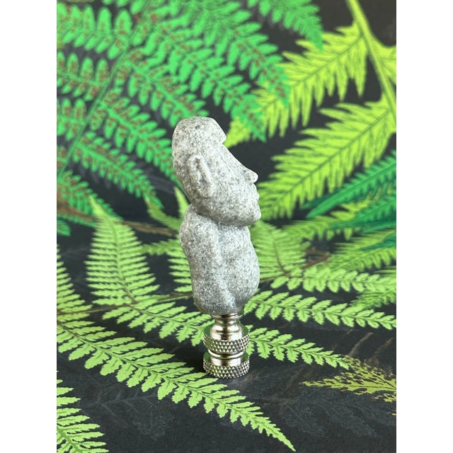 Tribal Easter Island Head Lamp Finial on Chrome Hardware For Sale - Image 3 of 5