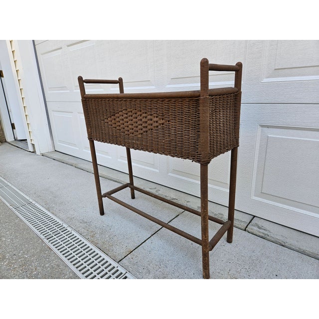 40s Wicker Window Box Planter Spindle Legs For Sale - Image 6 of 13