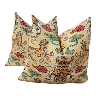 Tan Tiger Jungle Pillows- Set of 2 For Sale