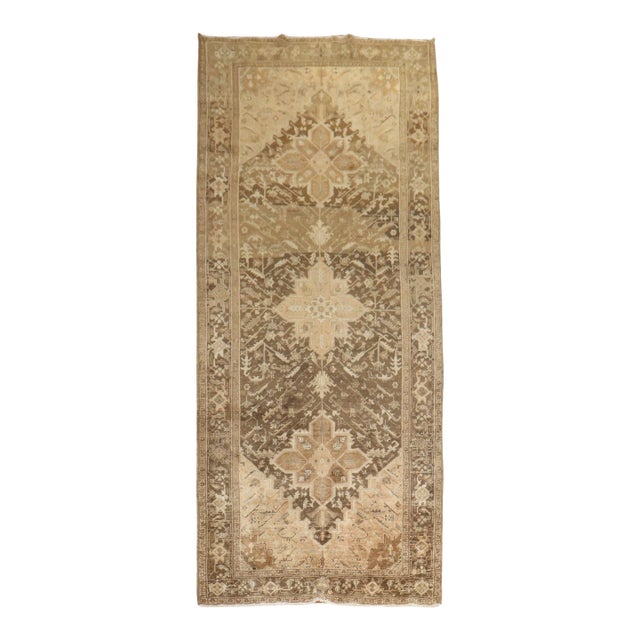 Vintage Zabihi Collection Persian Heriz Brown Gallery Rug - 5'3" x 12'10" For Sale