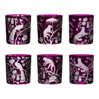 ARTEL Chinoiserie Collection Double Old Fashioned Glasses in Purple, Set of 6 For Sale